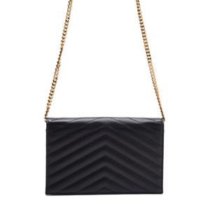 Saint Laurent V-stitch Wallet Black Leather Chain